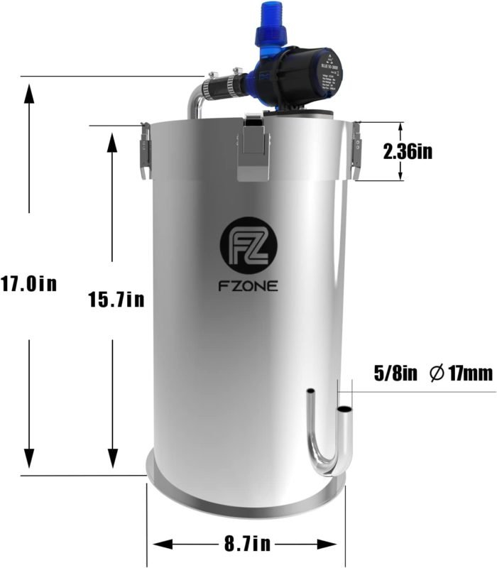 FZONE Stainless Steel Filter Canister for Aquarium Tank 15L Fzone